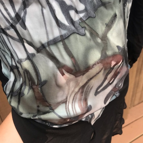 Vintage 80s Sheer Open Blouse Top Abstract Print L - Picture 8 of 11